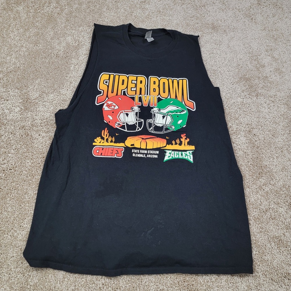 Gildan Super Bowl LVII Chiefs Eagles Tank Top Sleeveless Shirt Large‎ Read